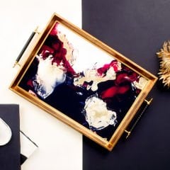 Ahşap Çerçeveli Renkli Soyut Desenli Dekoratif Tepsi