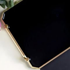 Siyah Camlı Gold Çerçeveli Dekoratif Tepsi