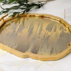 Gold Kaplama Dalgalı Kenarlı Oval Dekoratif Tepsi