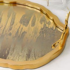 Gold Kaplama Dalgalı Kenarlı Oval Dekoratif Tepsi