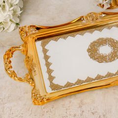 Klasik Gold Varak İşlemeli Dikdörtgen Dekoratif Tepsi