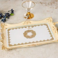 Dikdörtgen Klasik Gold Varak İşlemeli Dekoratif Tepsi