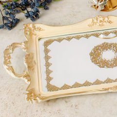 Dikdörtgen Klasik Gold Varak İşlemeli Dekoratif Tepsi