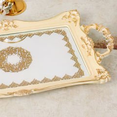 Dikdörtgen Klasik Gold Varak İşlemeli Dekoratif Tepsi