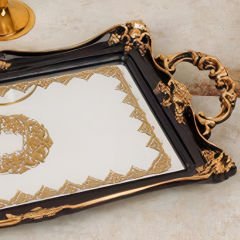 Altın Çerçeveli Gold Varaklı Siyah Dikdörtgen Dekoratif Tepsi