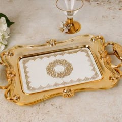Gold Çerçeveli Klasik Altın İşlemeli Dekoratif Tepsi