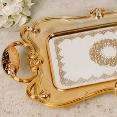 Gold Çerçeveli Klasik Altın İşlemeli Dekoratif Tepsi