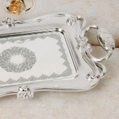 Gümüş Çerçeveli Klasik Gümüş İşlemeli Dekoratif Tepsi