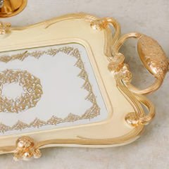 Gold Kaplama Klasik Desenli Dikdörtgen Dekoratif Tepsi