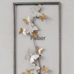 Gold Kelebek Motifli Çiçek Figürlü Duvar Dekoru