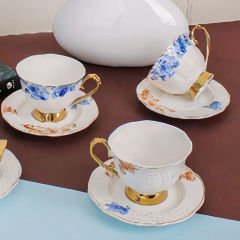Mavi Zarif Desenli Gold Detaylı 6 Kişilik Kahve Fincan Takımı