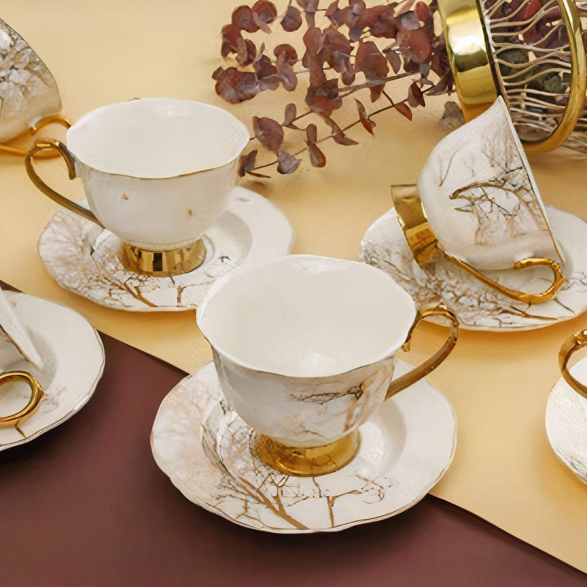 Altın Kulplu Gold Desenli 6 Kişilik Kahve Fincan Takımı