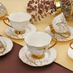 Altın Kulplu Gold Desenli 6 Kişilik Kahve Fincan Takımı
