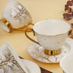 Altın Kulplu Gold Desenli 6 Kişilik Kahve Fincan Takımı