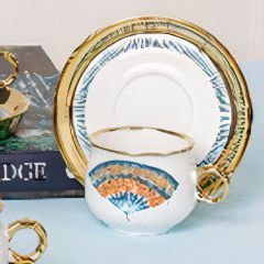 Gold Kulplu Renkli Desenli 6 Kişilik Kahve Fincan Takımı