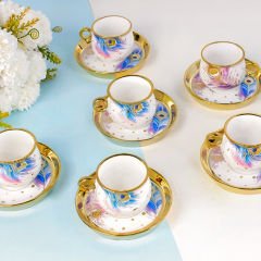 Gold Detaylı Modern Desenli 6 Kişilik Kahve Fincan Takımı