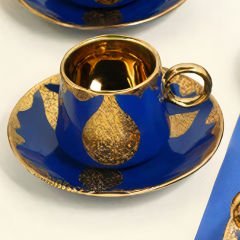Gold Kaplama Desenli Mavi 6 Kişilik Kahve Fincan Takımı
