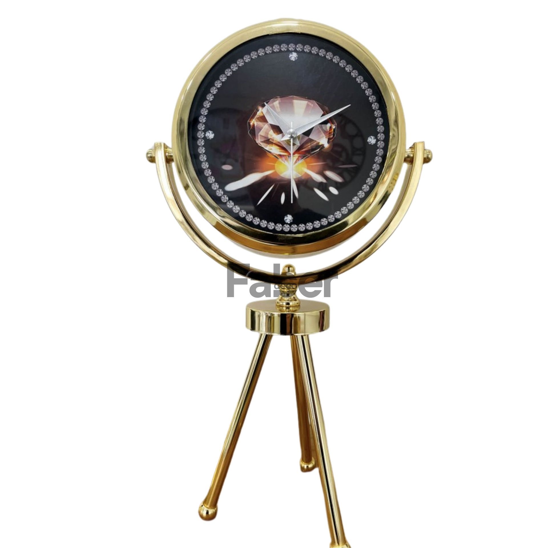 Elmas Temalı Gold Tripod Ayaklı Masa Saati