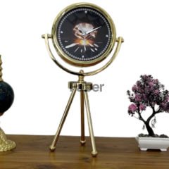 Elmas Temalı Gold Tripod Ayaklı Masa Saati