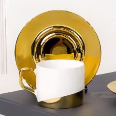 Beyaz Seramik Gold Detay Desenli 2 Kişilik Kahve Fincan Takımı