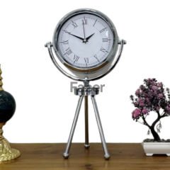 Gümüş Tripod Ayaklı Roma Rakamlı Masa Saati
