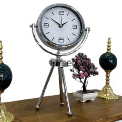 Gümüş Tripod Ayaklı Dekoratif Masa Saati