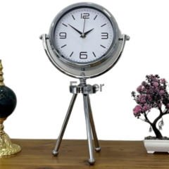 Gümüş Tripod Ayaklı Dekoratif Masa Saati
