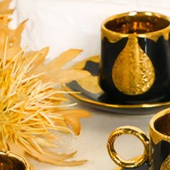 Gold Kaplama Desenli Siyah 6 Kişilik Kahve Fincan Takımı