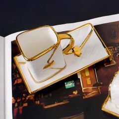 Gold Detaylı Zarif Beyaz 2 Kişilik Kahve Fincan Takımı