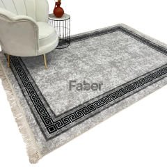 Gri Desenli Püsküllü Modern Halı