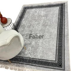 Gri Desenli Püsküllü Modern Halı