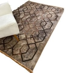 Geometrik Desenli Püsküllü Kahverengi Modern Halı