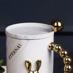 Altın Boncuk Kulplu Gold Tavşan Figürlü Seramik Mug Kupa