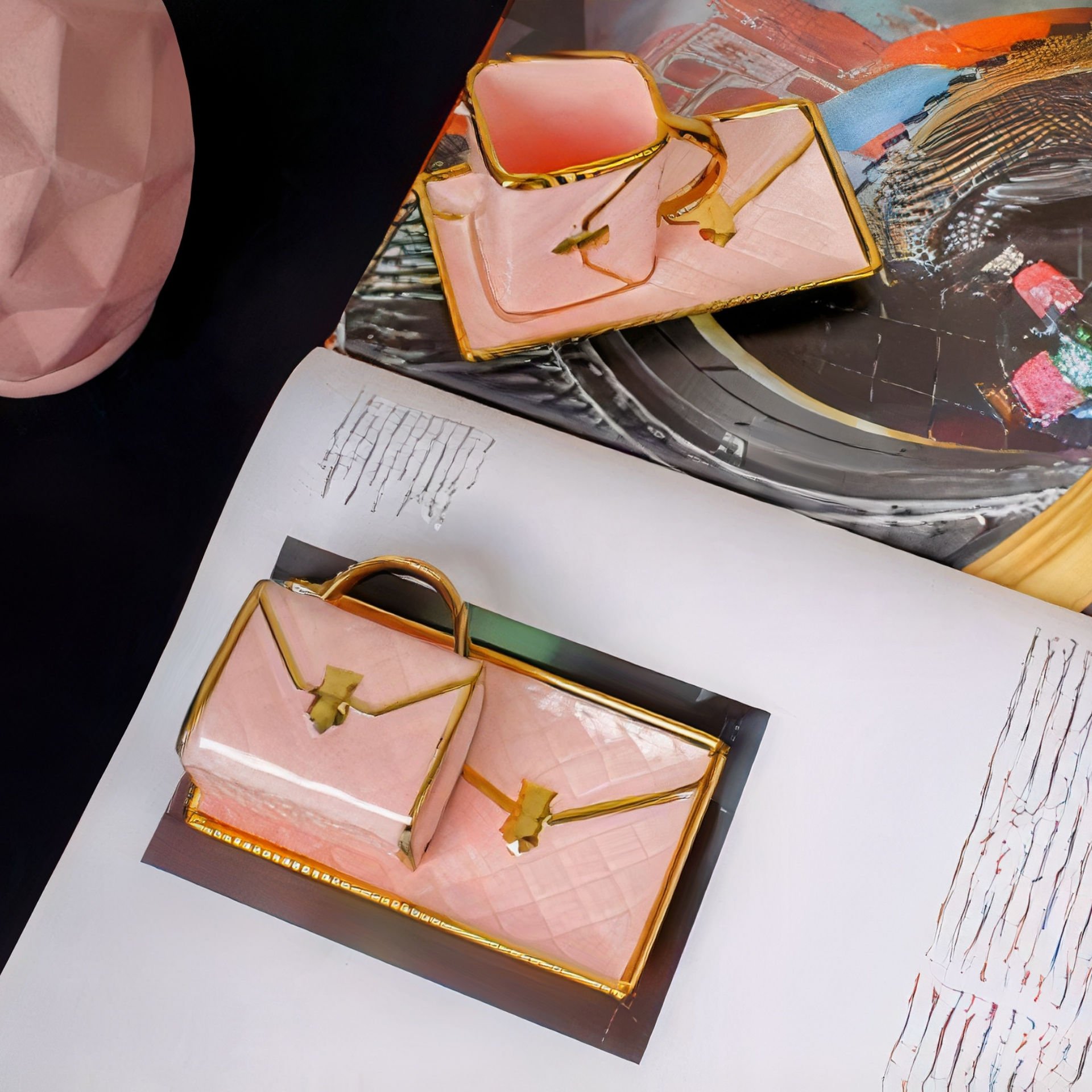 Gold Detaylı Zarif Pembe 2 Kişilik Kahve Fincan Takımı