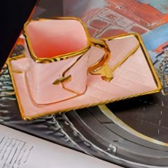 Gold Detaylı Zarif Pembe 2 Kişilik Kahve Fincan Takımı
