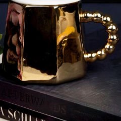 Gold Ayı Motif Kapaklı Altın Kaplama Kulplu Mug Kupa