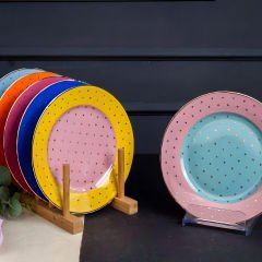 Gold Çerçeveli Pastel Renkli Dekoratif 6 Parça Pasta Tabağı