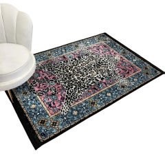 Leopar Desenli Pembe Modern Halı