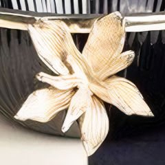 Gold Çiçek Motifli Altın Çerçeveli Meyvelik Dekoratif Obje