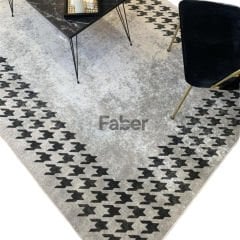 Siyah Kazayağı Desenli Gri Modern Halı