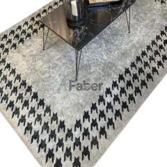 Siyah Kazayağı Desenli Gri Modern Halı
