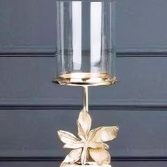 Altın Detaylı Gold Çiçek Motifli Cam Mumluk