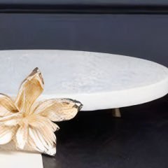 Gold Çiçek Motifli Mermer Görünümlü Tabak Dekoratif Obje