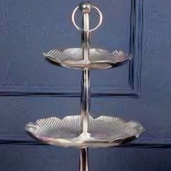 Üç Katlı Gümüş Metal Sunumluk Dekoratif Obje