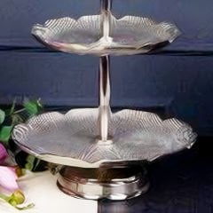 Üç Katlı Gümüş Metal Sunumluk Dekoratif Obje