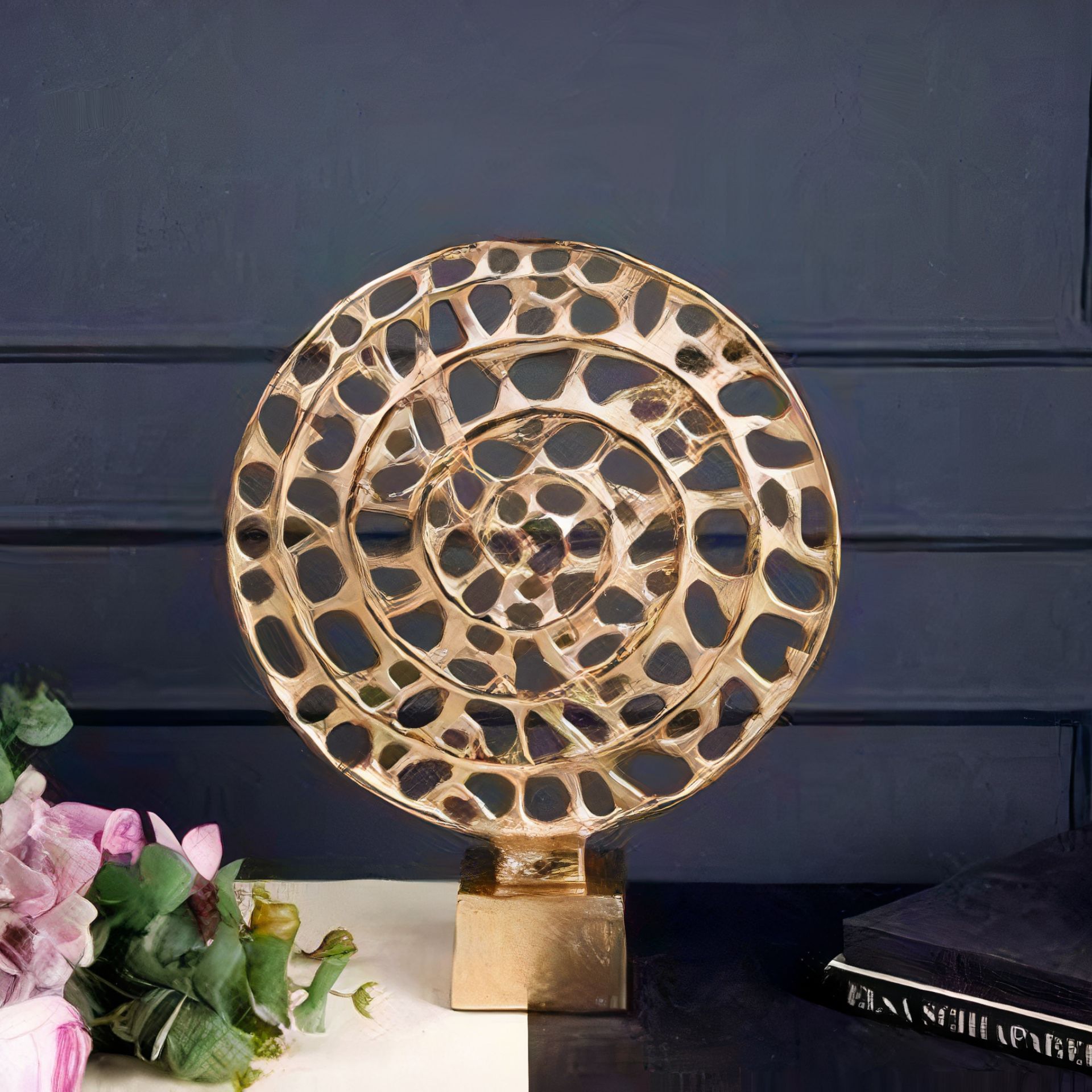 Gold Metal Spiral Motifli Dekoratif Obje