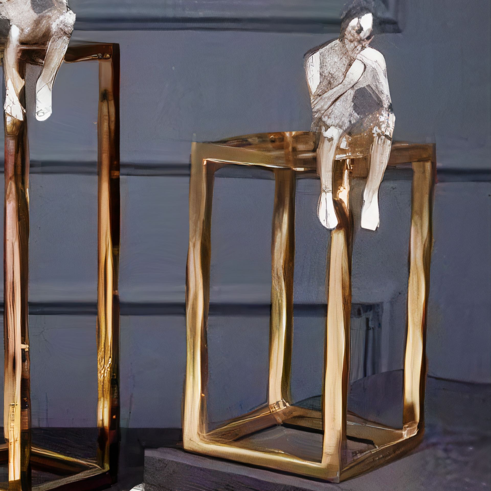 Gümüş İnsan Figürlü Gold Metal Küçük Dekoratif Obje