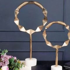 Gold Daire Motifli Metal Büyük Dekoratif Obje