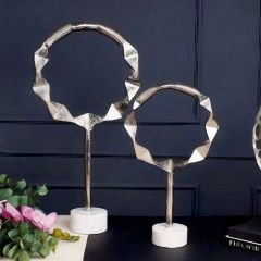 Gümüş Daire Motifli Metal Büyük Dekoratif Obje