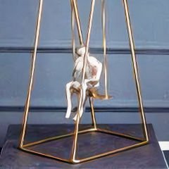 Gümüş İnsan Figürlü Gold Metal Salıncak Dekoratif Obje